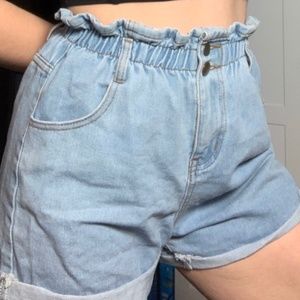 denim high-rise scrunch shorts
